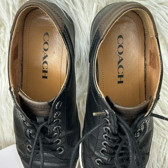 COACH Mens Shoes PERKINS TRAINER SNEAKER black leather Size 7. - Picture 4 of 14